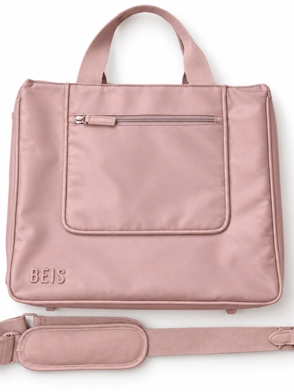 BEIS Blush Pink Laptop Tote with Front Zip Pocket